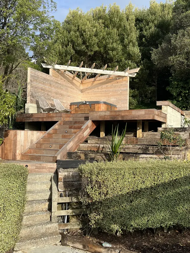 Finished timber deck with wide steps